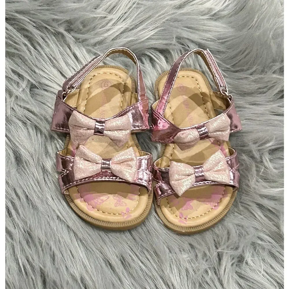 Laura Ashley Toddler Girls Pink Sparkly Bow Sandals Size 6